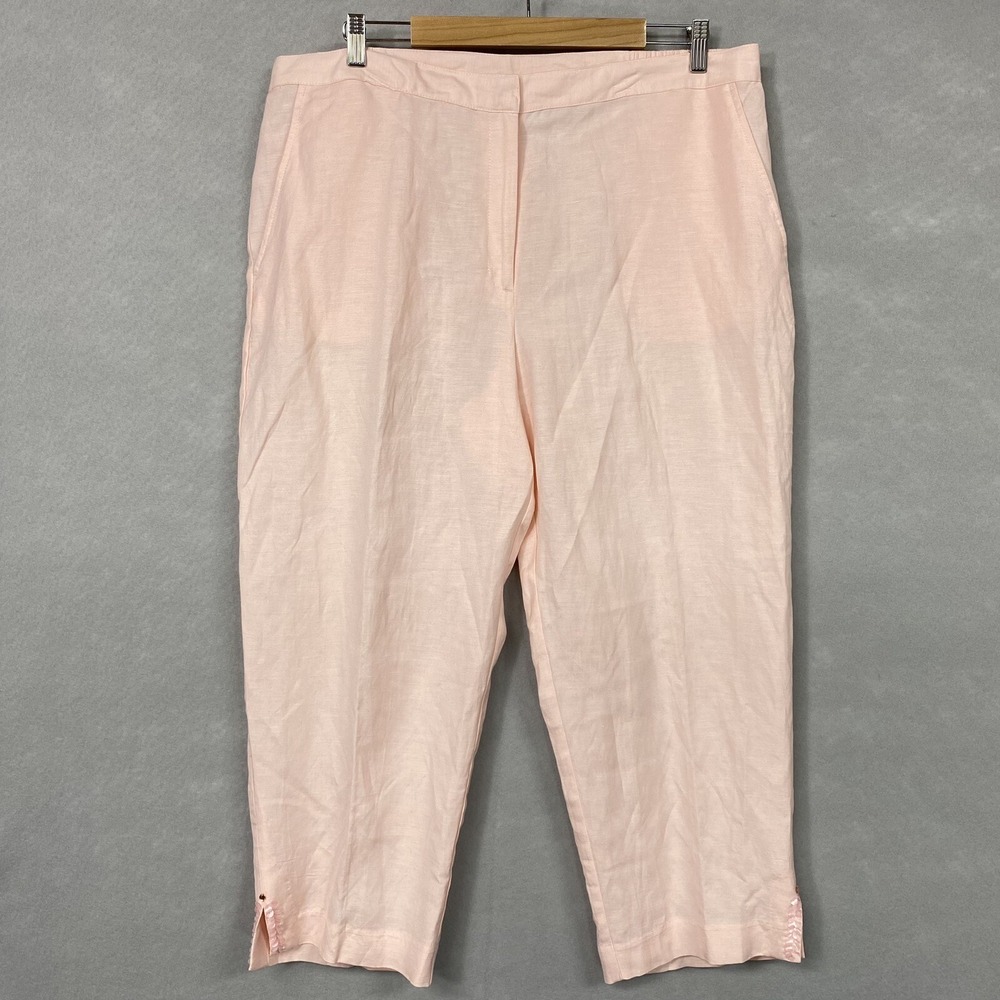 Ruby Rd Women 18 Plus Capri Pants Pink Linen Blend Sequin Accent Lightweight